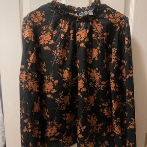 SHEIN Black and Orange Floral Blouse